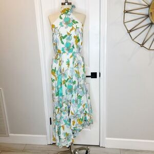 Big Hit Boutique Floral Print Dress Halter high neck style green size M